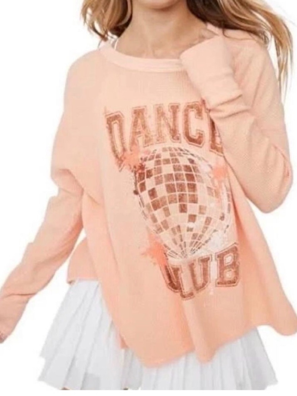 OFFLINE BY AERIE Peach Dance Club Graphic Waffle Knit Long Sleeve Tee Small
